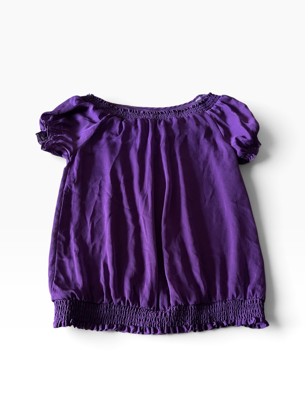 Express Purple Sheer Peasant Blouse Smocked Hem Size Medium